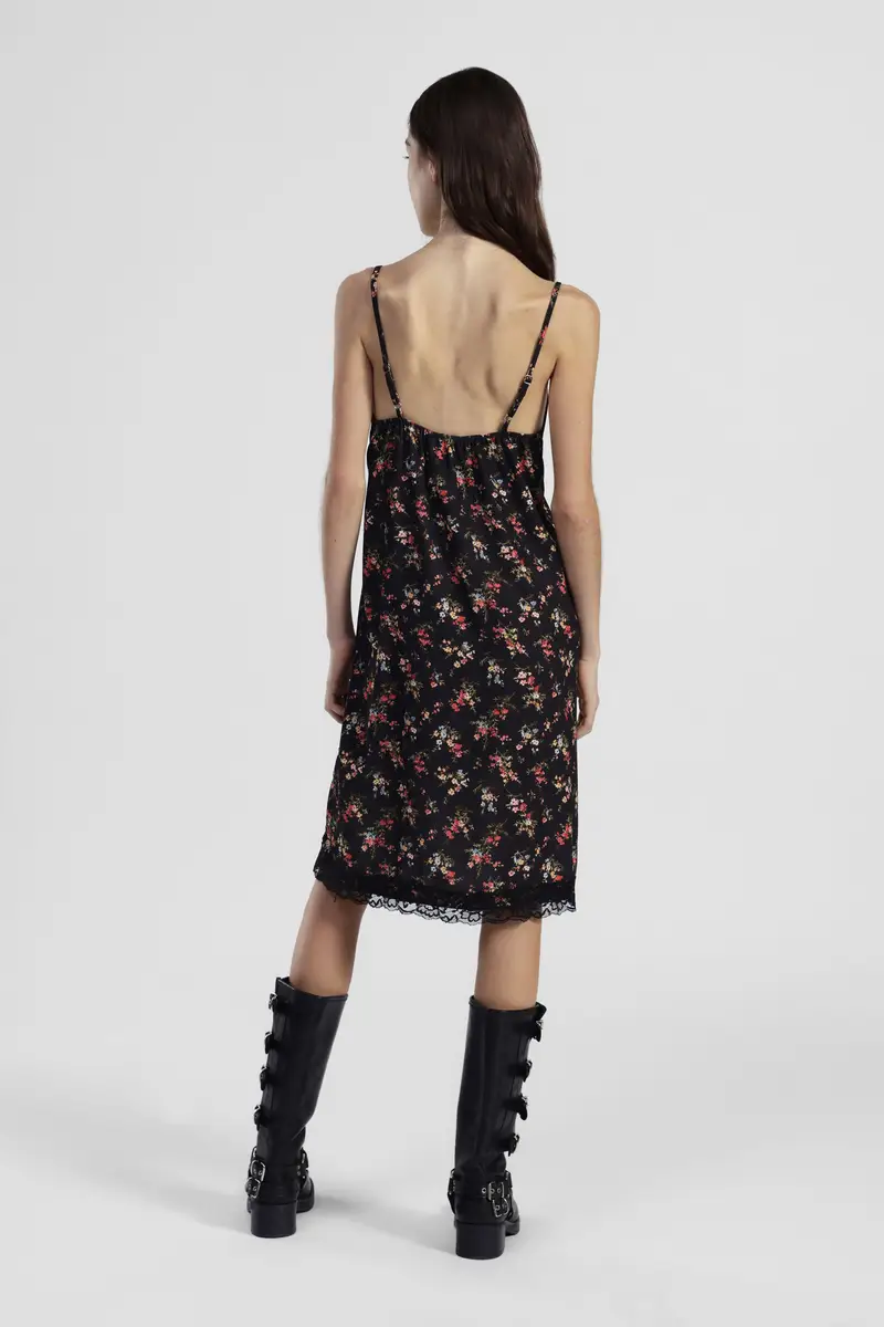 Vestito midi stampa floreale con pizzo e spacco miniatura 3