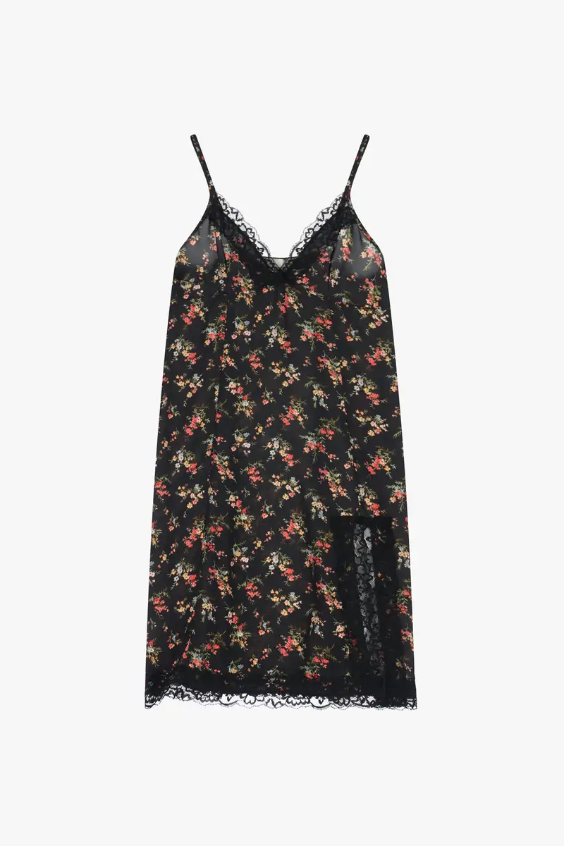 Vestito midi stampa floreale con pizzo e spacco