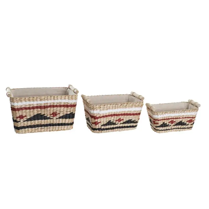 Cesta di stoccaggio in poliestere fibra coloniale DKD Home Decor 39x27x24 cm (x3)