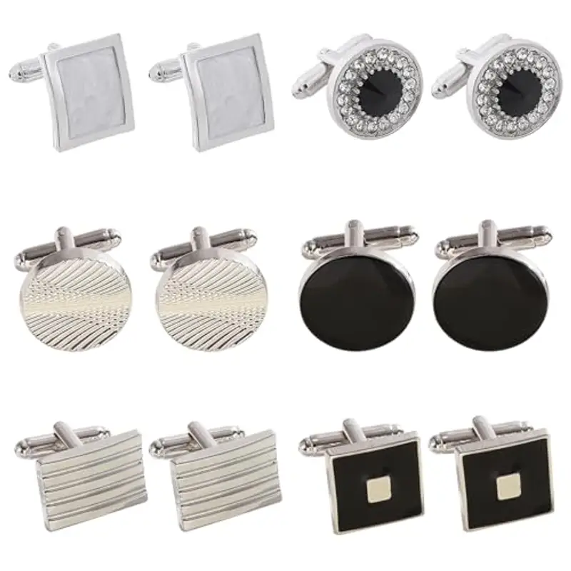 DKDDSSS 6 Paia Gemelli da Uomo, Gemelli Camicia Uomo, Camicia Gemelli Set, Circle Gemelli Classico, per Affari Festa di