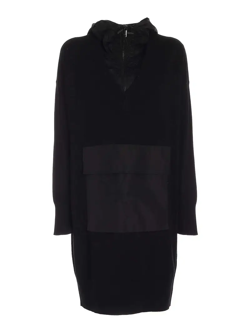 Abito in maglia nero dettaglio tessuto tecnic