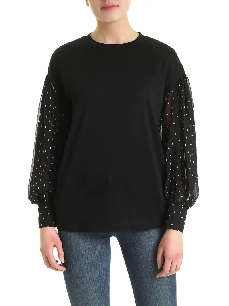 Blusa nera con quadri bianchi sulle maniche Nero
