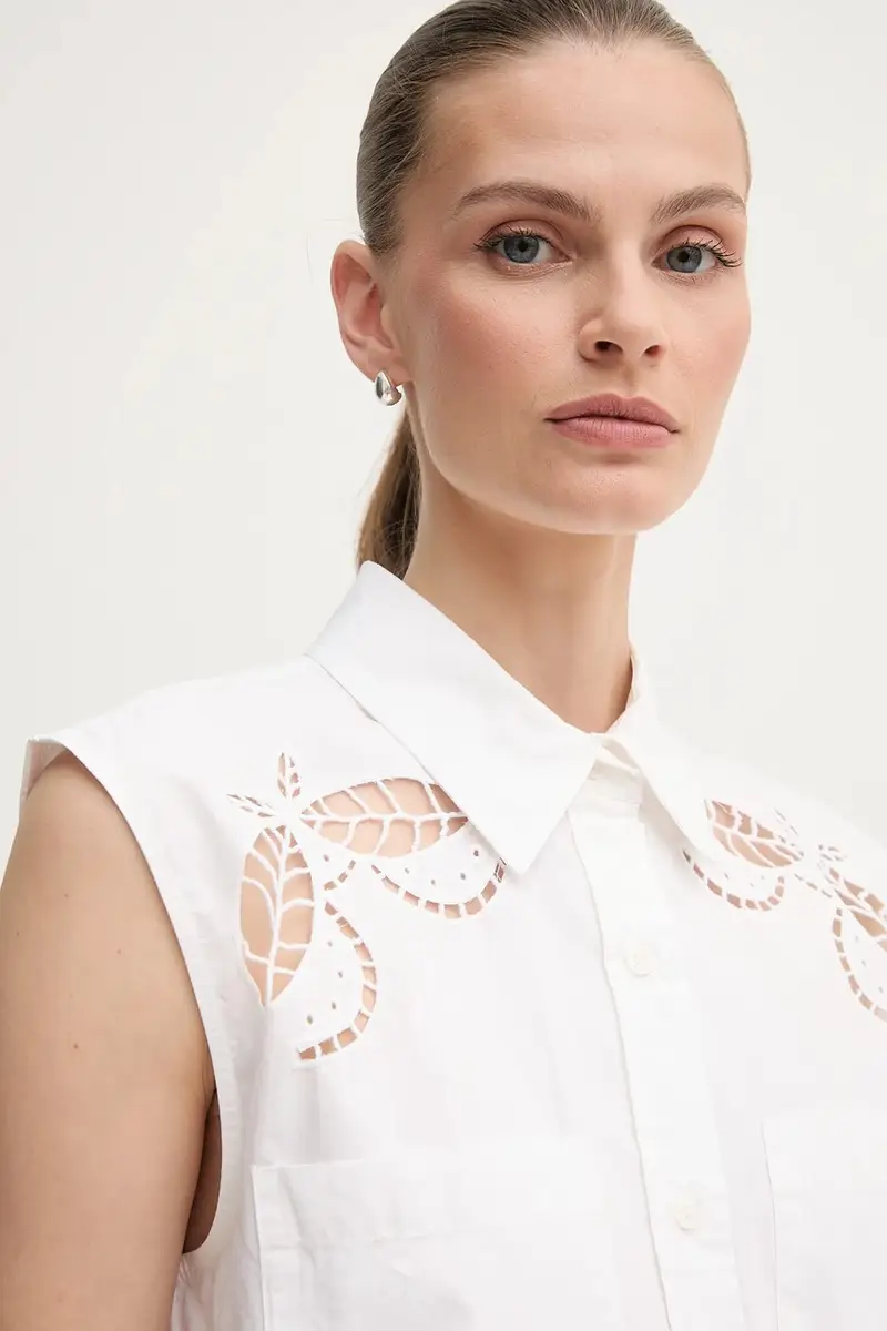 camicia in cotone donna colore bianco P5DM0B45 miniatura 4