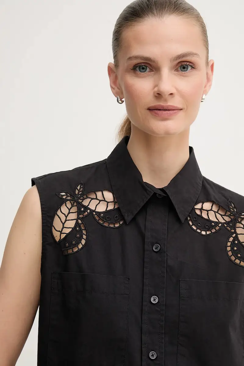 camicia in cotone donna colore nero P5DM0B45 miniatura 4