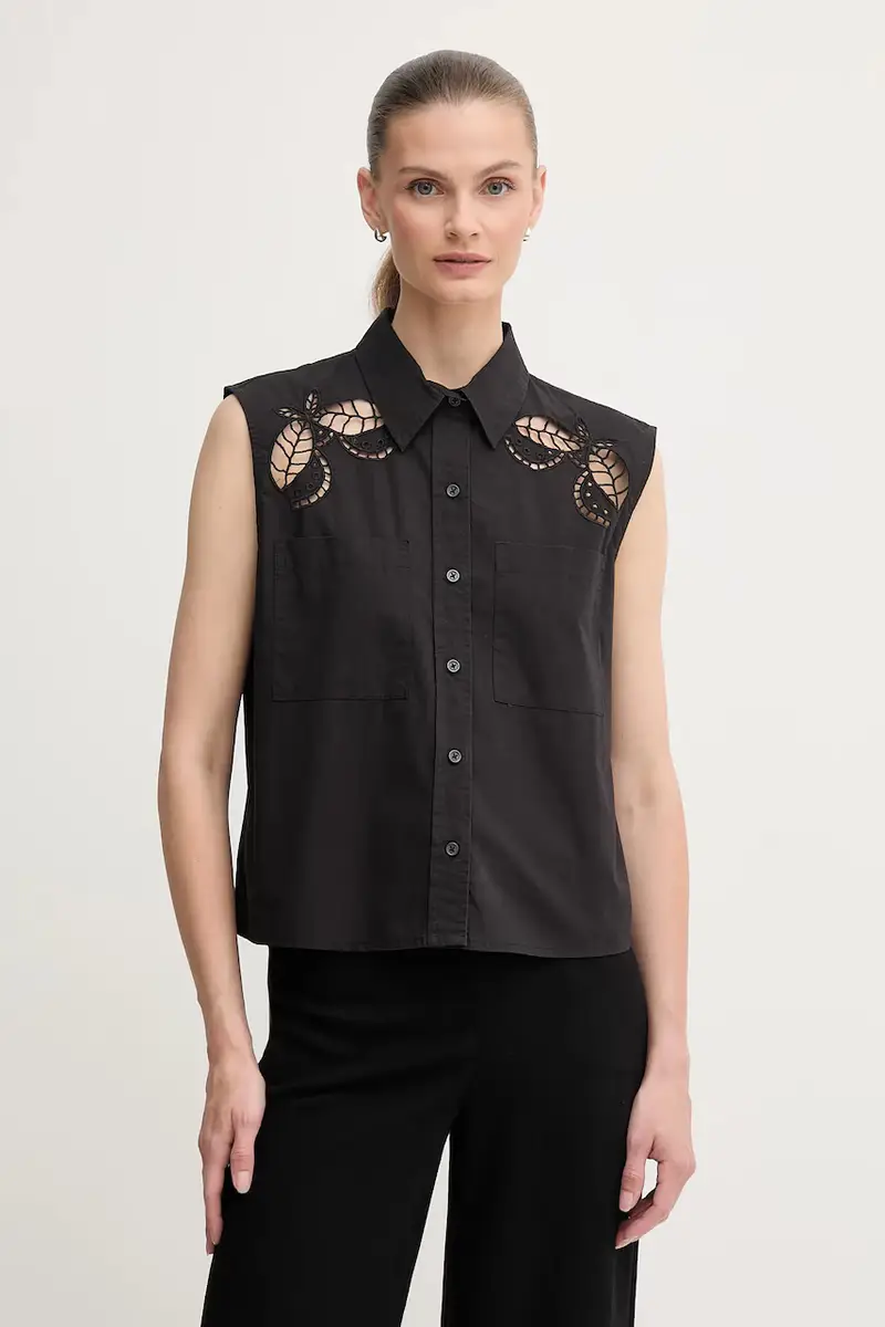 camicia in cotone donna colore nero P5DM0B45