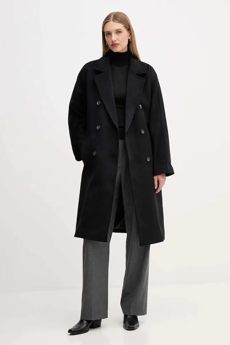 cappotto in lana colore marrone DLEMWS16 Nero miniatura 2