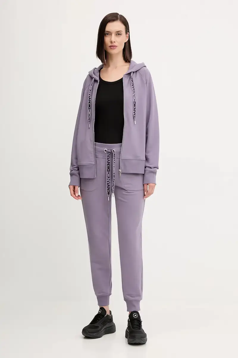 felpa donna colore beige con cappuccio DP5J9510 Violetto miniatura 2