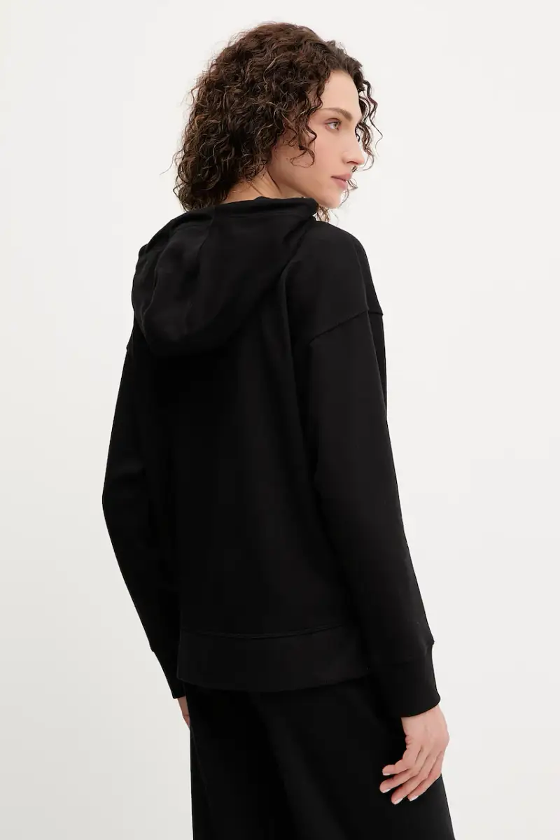 felpa donna colore nero con cappuccio con applicazione DP5J9666 miniatura 3