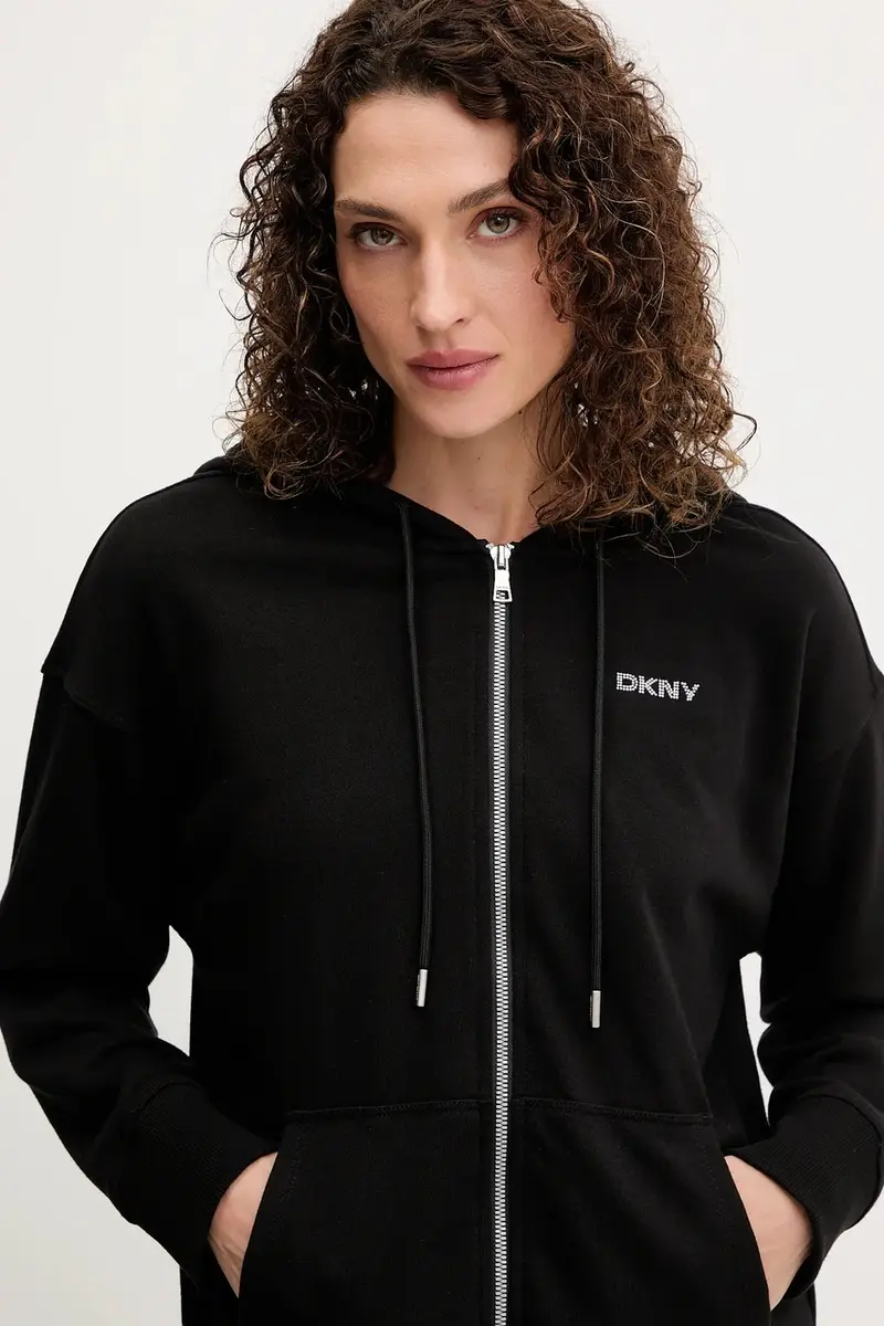 felpa donna colore nero con cappuccio con applicazione DP5J9666 miniatura 4