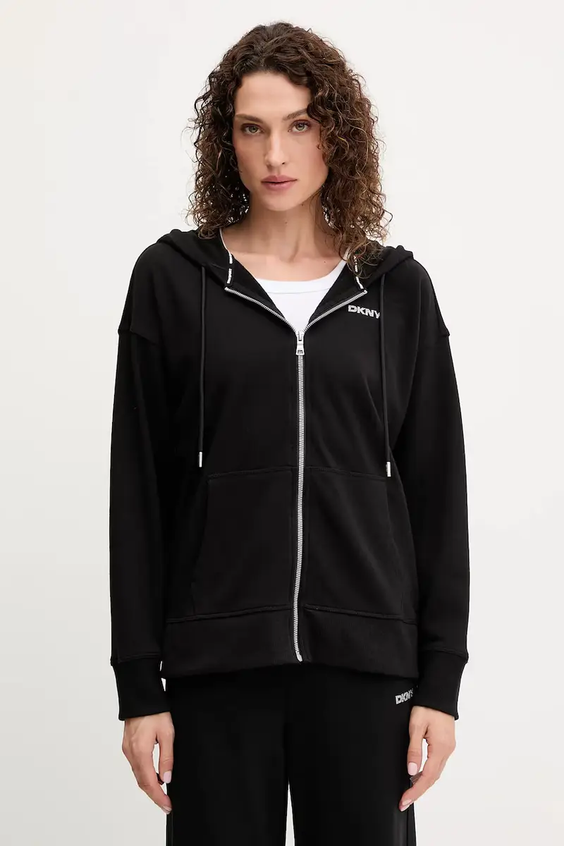 felpa donna colore nero con cappuccio con applicazione DP5J9666