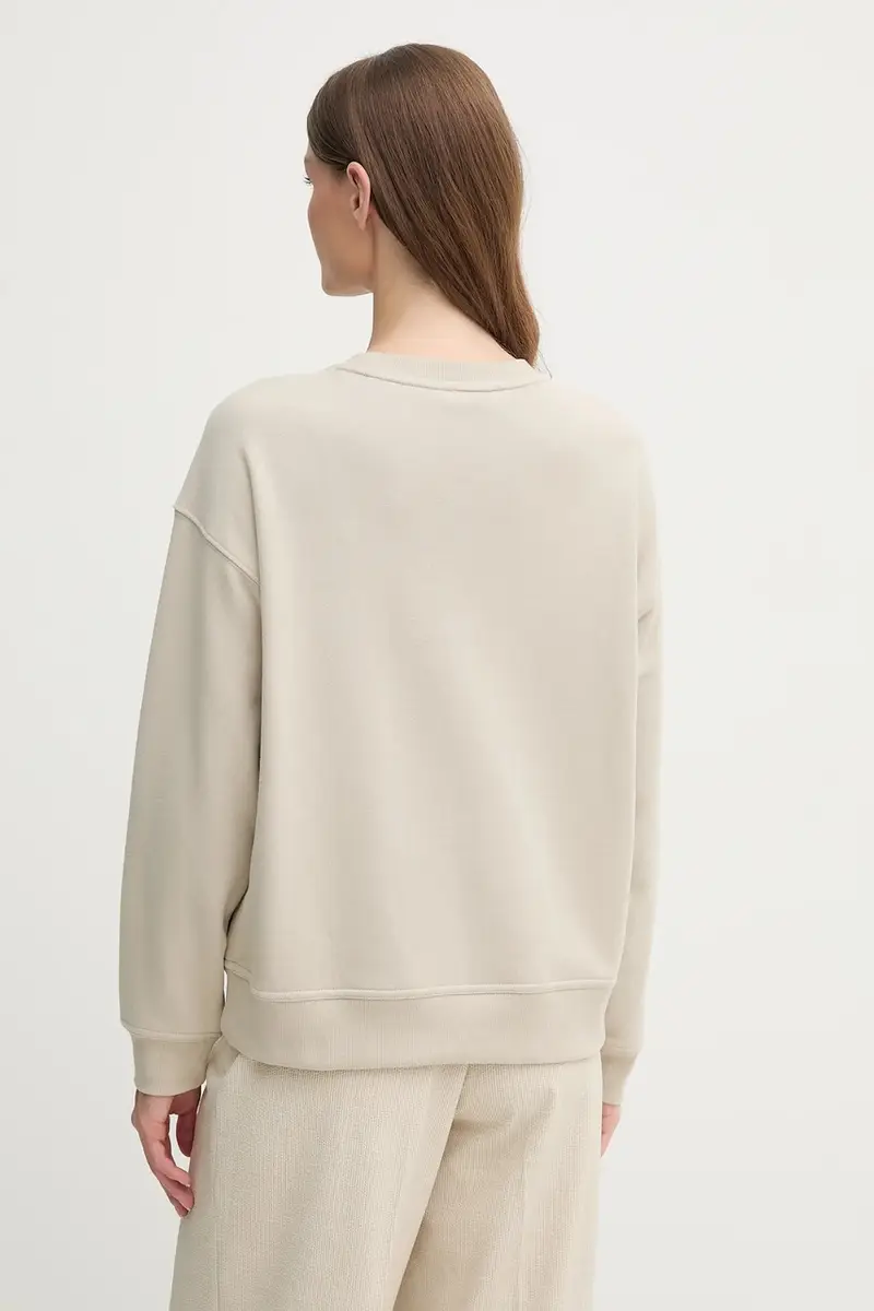 felpa in cotone donna colore beige con applicazione DJ5T1522 miniatura 3