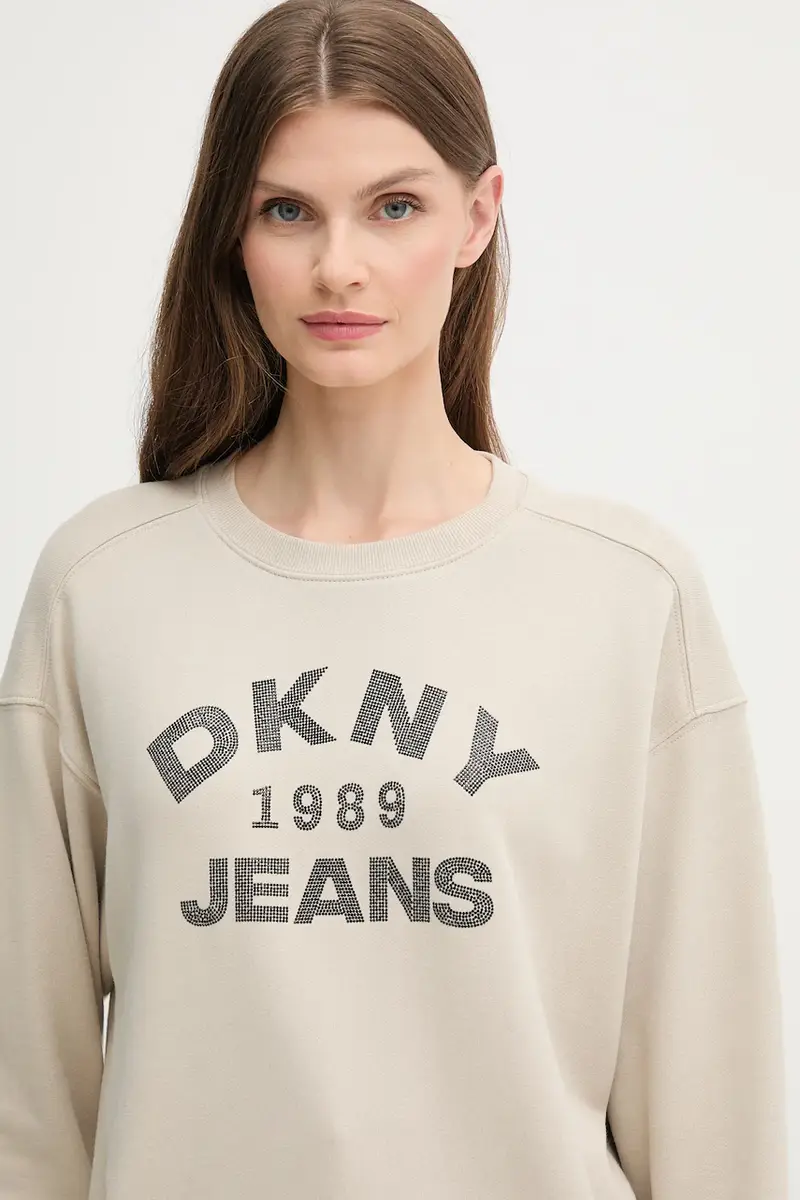 felpa in cotone donna colore beige con applicazione DJ5T1522 miniatura 4