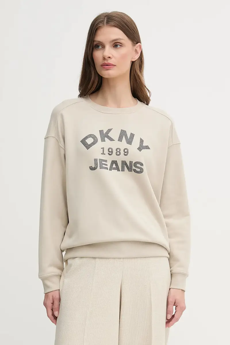 felpa in cotone donna colore beige con applicazione DJ5T1522