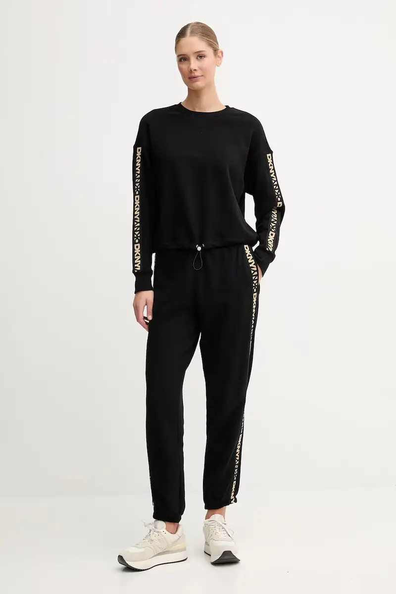 felpa in cotone donna colore nero con applicazione DP5T1414 miniatura 2