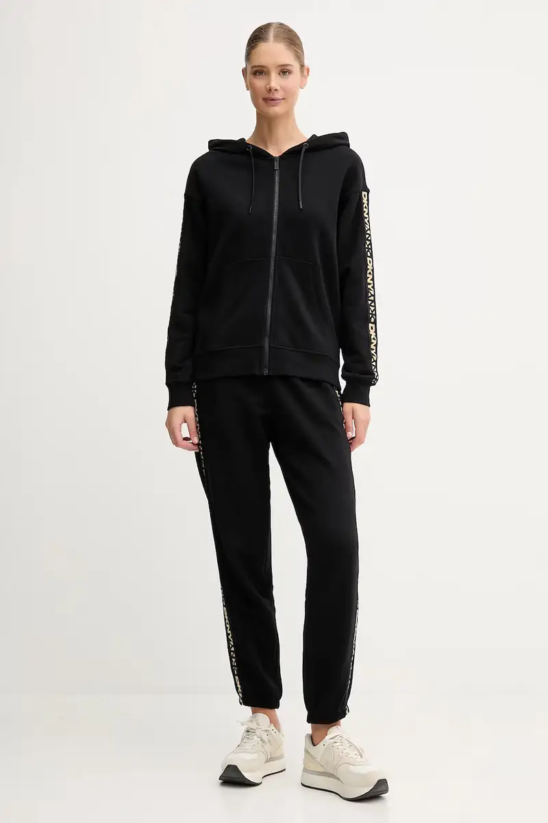 felpa in cotone donna colore nero con cappuccio con applicazione DP5J9645 miniatura 2