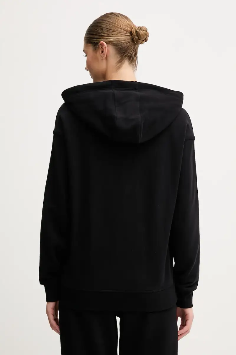 felpa in cotone donna colore nero con cappuccio con applicazione DP5J9645 miniatura 3