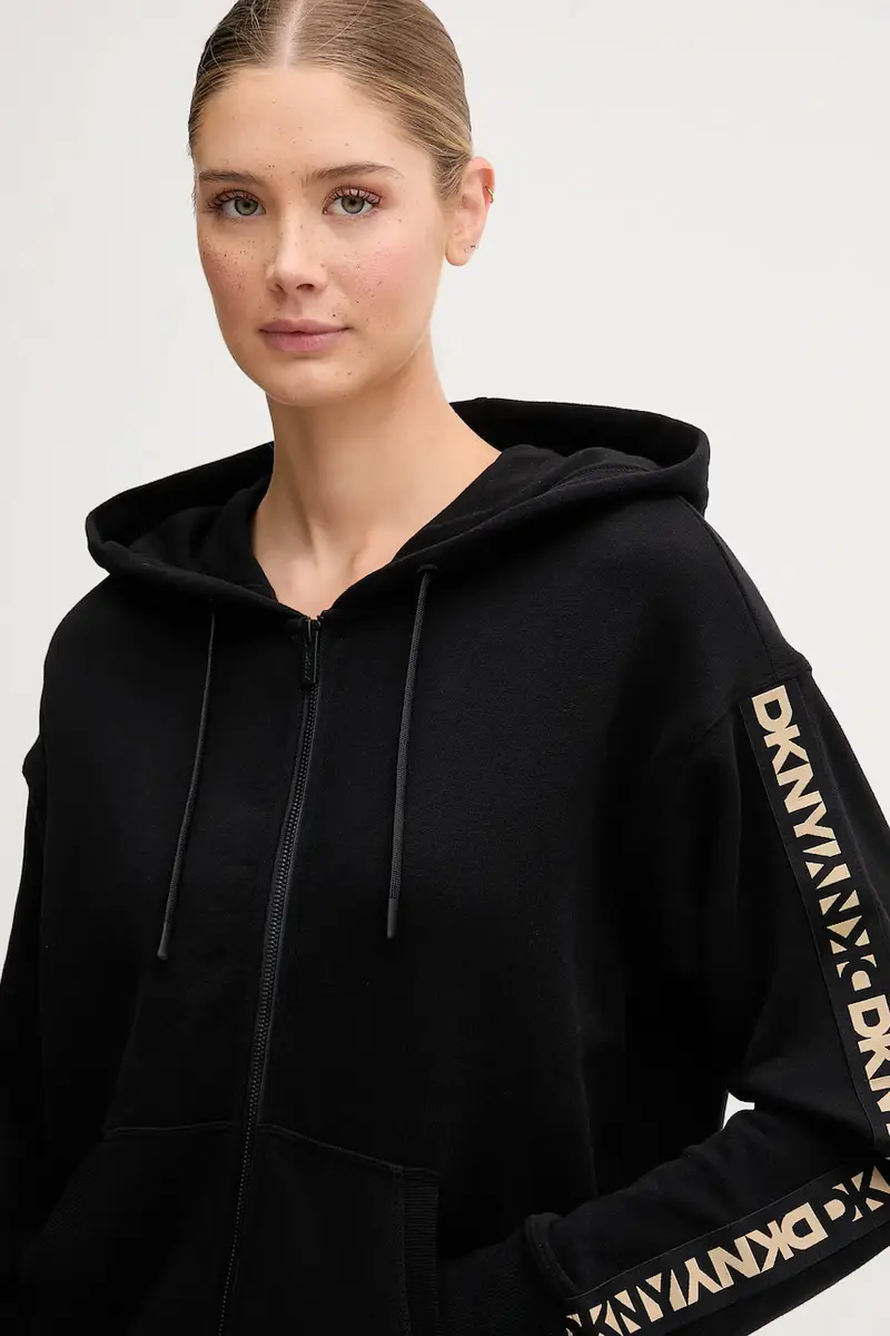 felpa in cotone donna colore nero con cappuccio con applicazione DP5J9645 miniatura 4