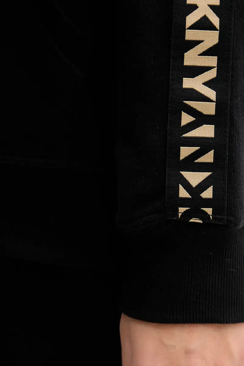 felpa in cotone donna colore nero con cappuccio con applicazione DP5J9645 miniatura 5