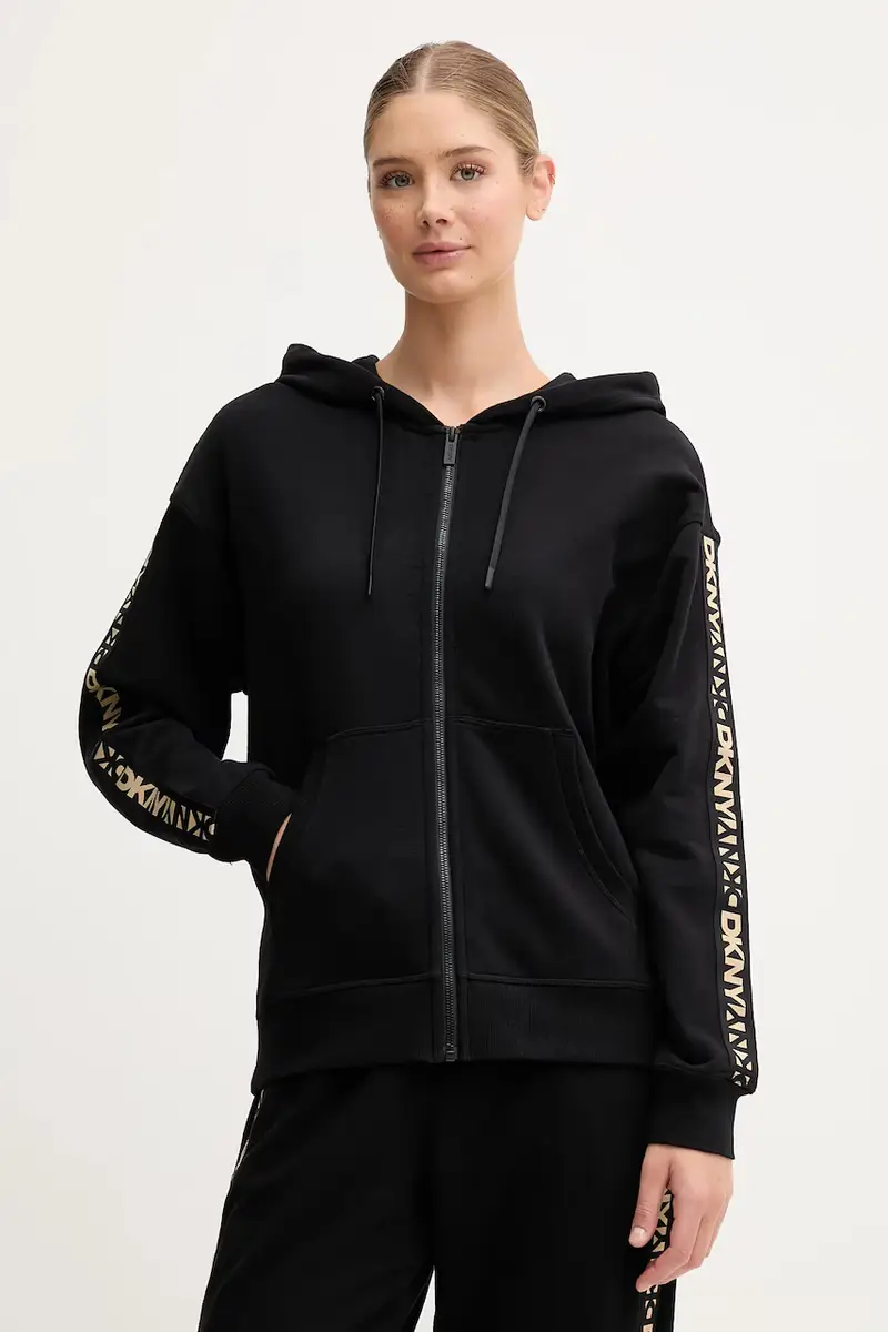 felpa in cotone donna colore nero con cappuccio con applicazione DP5J9645