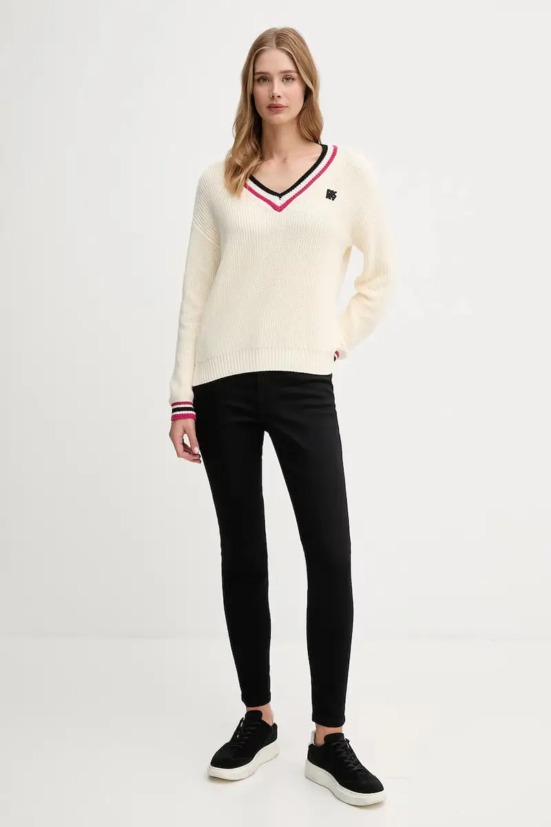 maglione in cotone donna colore beige DJ5R0730 miniatura 2