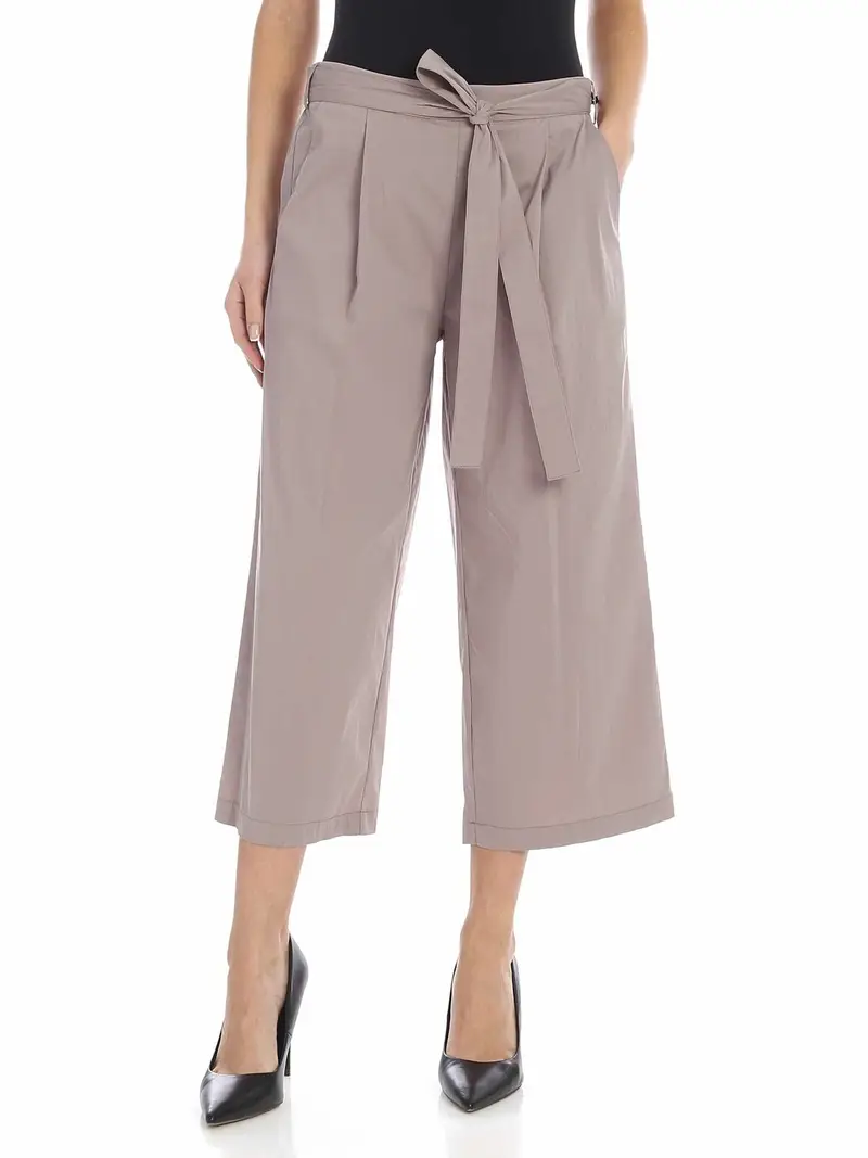 Pantalone crop color tortora con fiocco in vi Marrone