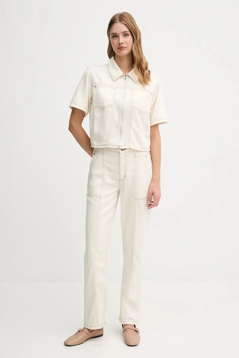 pantaloni donna colore beige P5DKXB18 miniatura 2