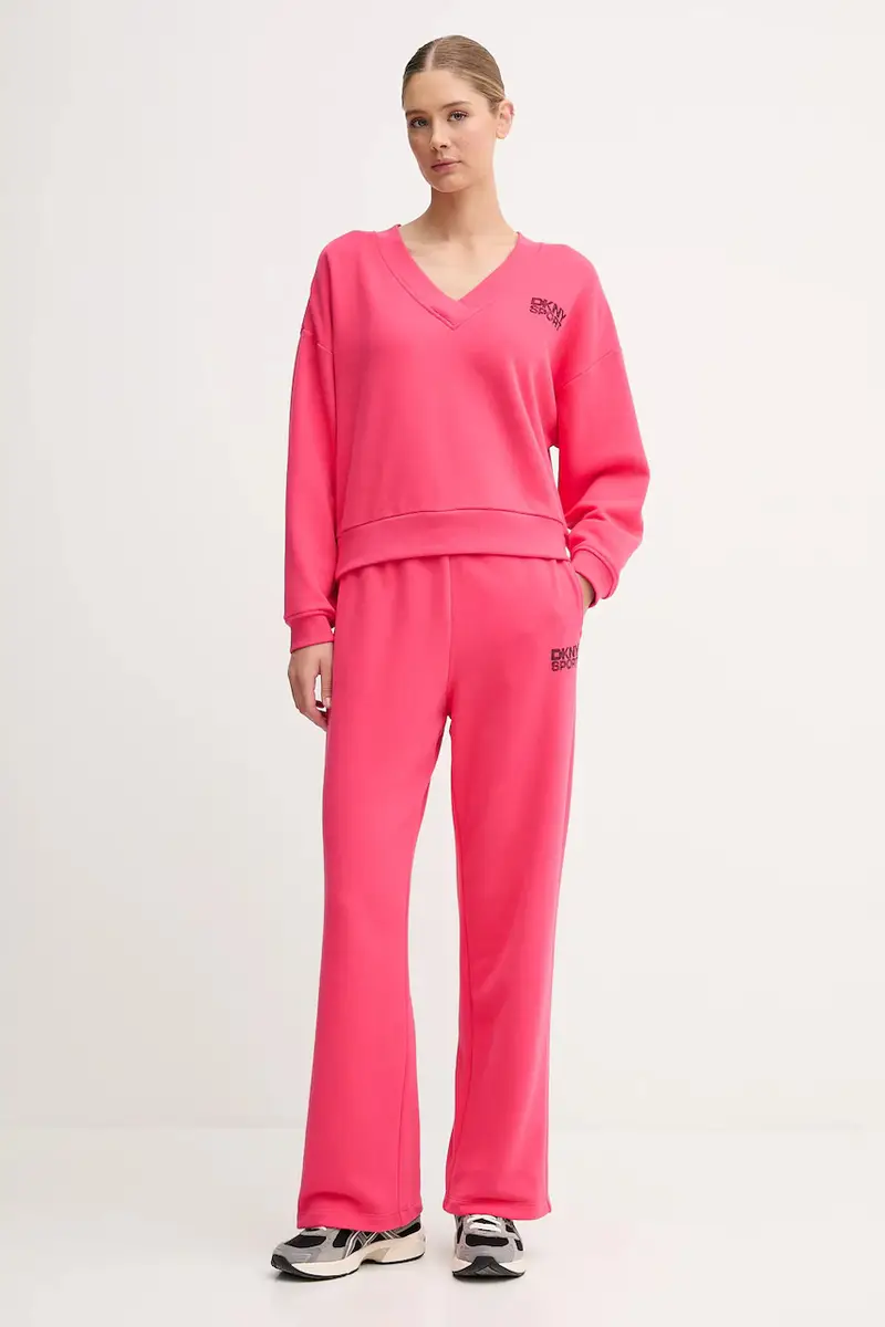 pantaloni tuta di cotone donna colore rosa con applicazione DP5P3650 miniatura 2