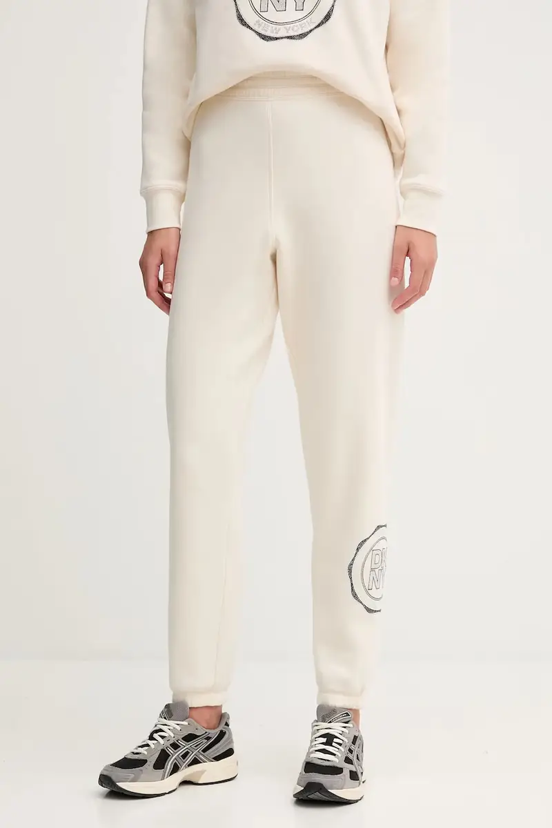 pantaloni tuta donna colore beige con applicazione DP5P3667