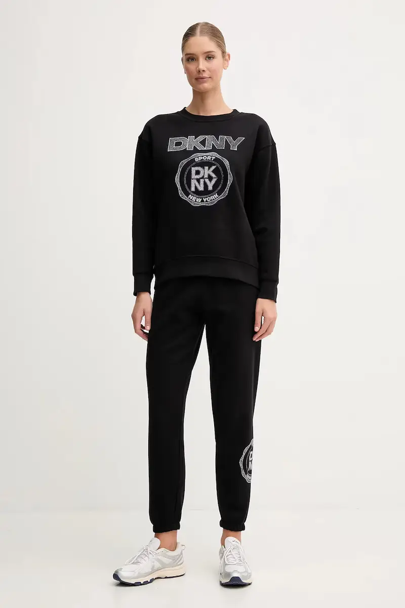 pantaloni tuta donna colore nero con applicazione DP5P3667 miniatura 2