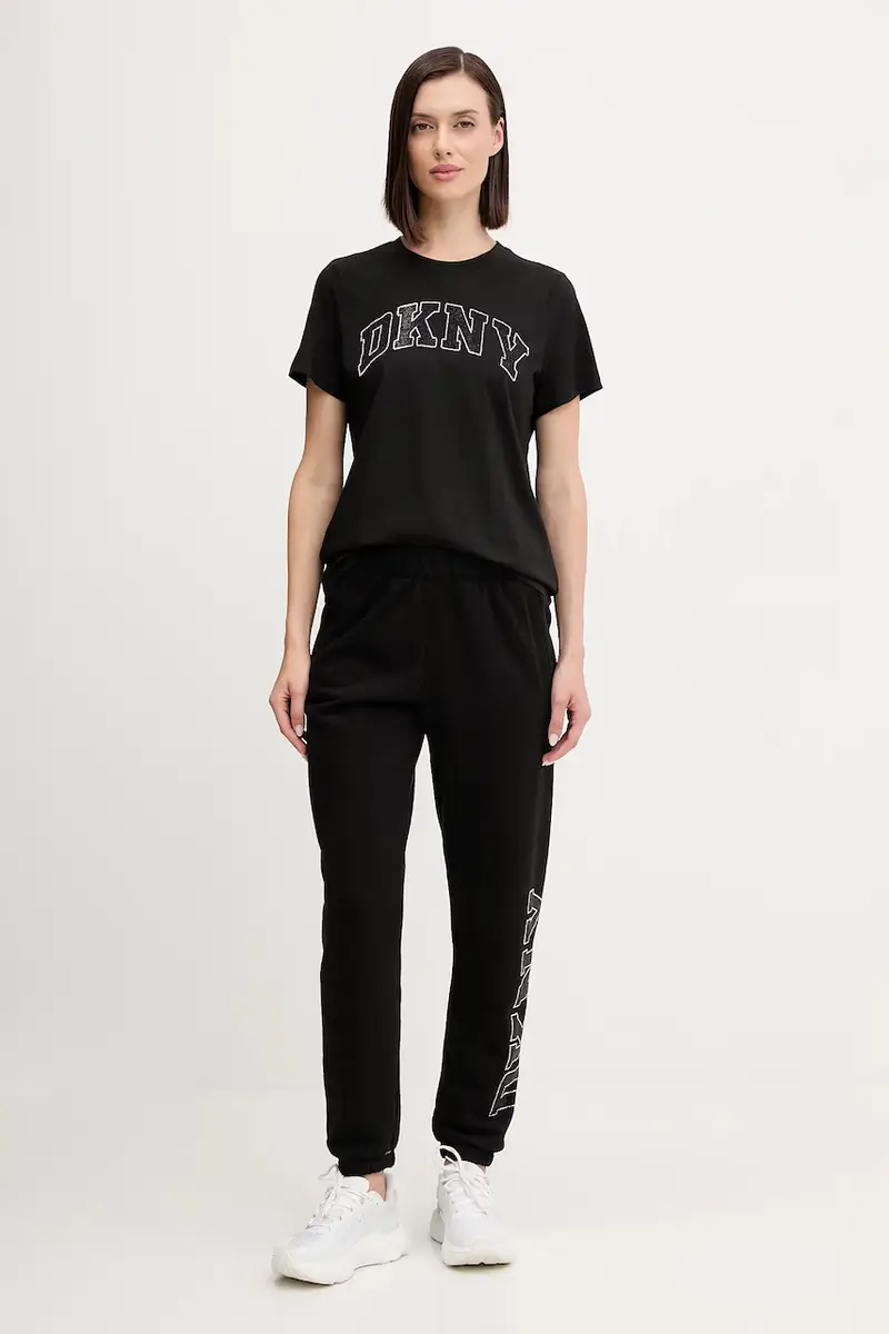 pantaloni tuta donna colore nero con applicazione DP5P3737 miniatura 2