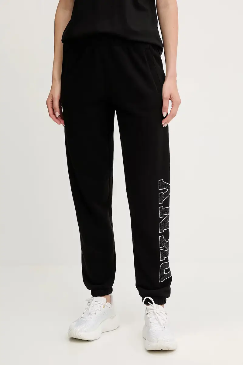 pantaloni tuta donna colore nero con applicazione DP5P3737