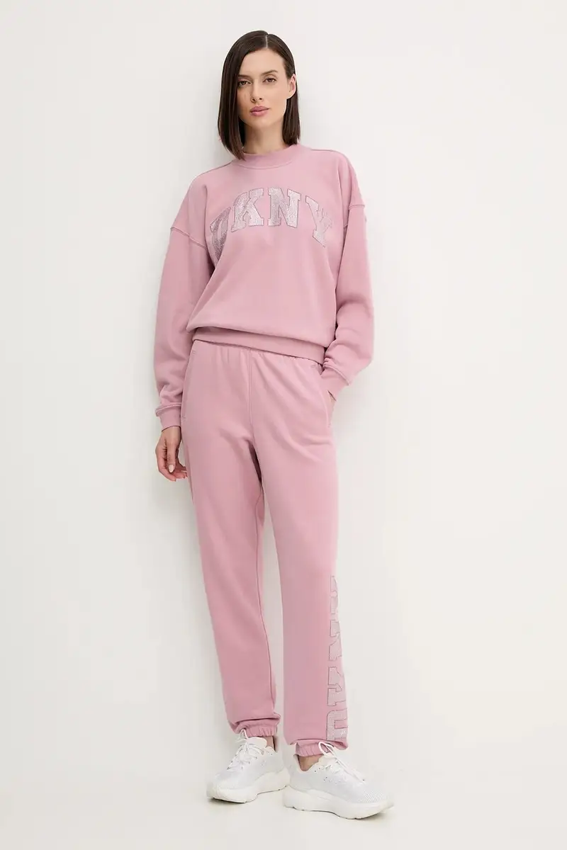 pantaloni tuta donna colore rosa con applicazione DP5P3737 miniatura 2