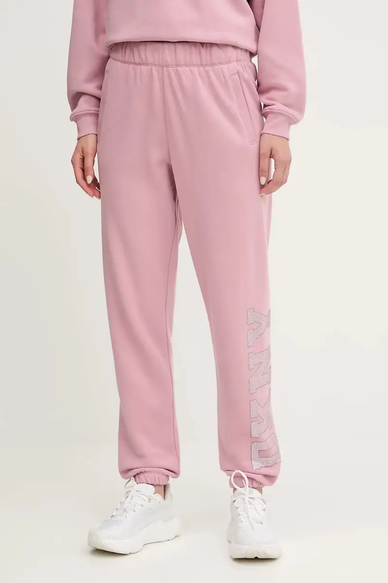 pantaloni tuta donna colore rosa con applicazione DP5P3737