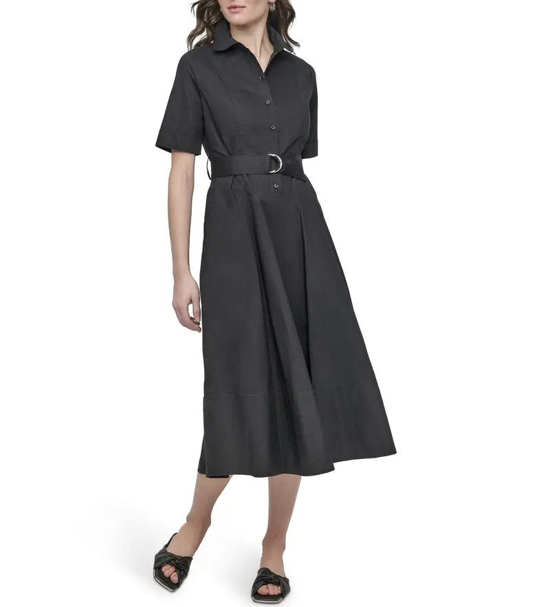 per donna DJ5D9065 Abito con bottoni neri (M), Nero, Casual, Cotone, Manica corta