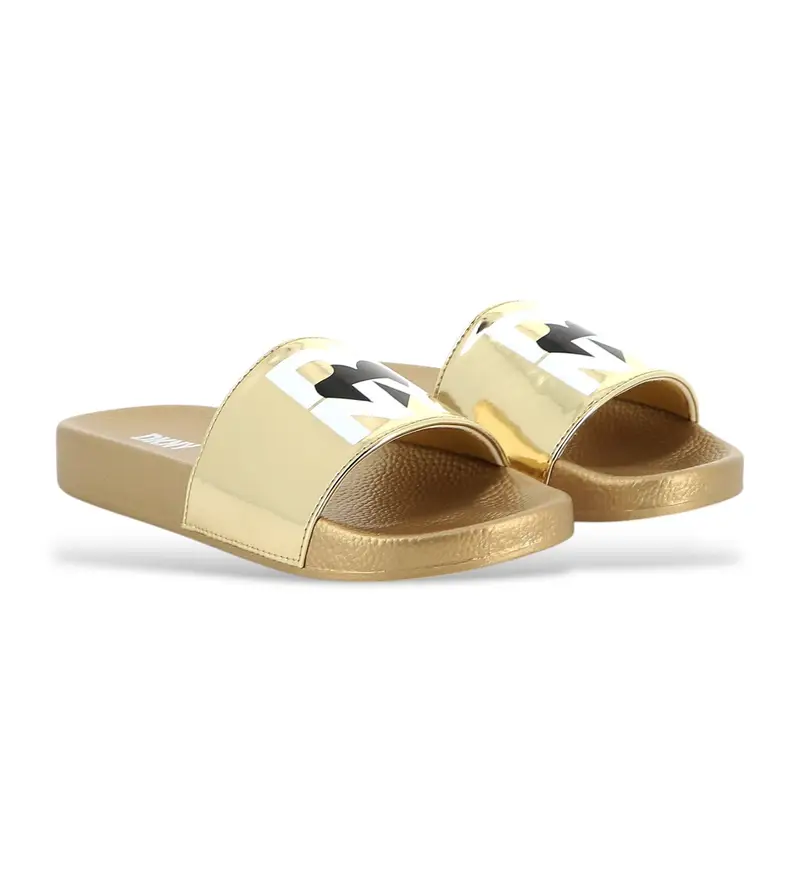 per donna/ragazza. D62093 Sandali con logo dorato (28), Oro, Basso, Nessuno, Casual, moda per bambini