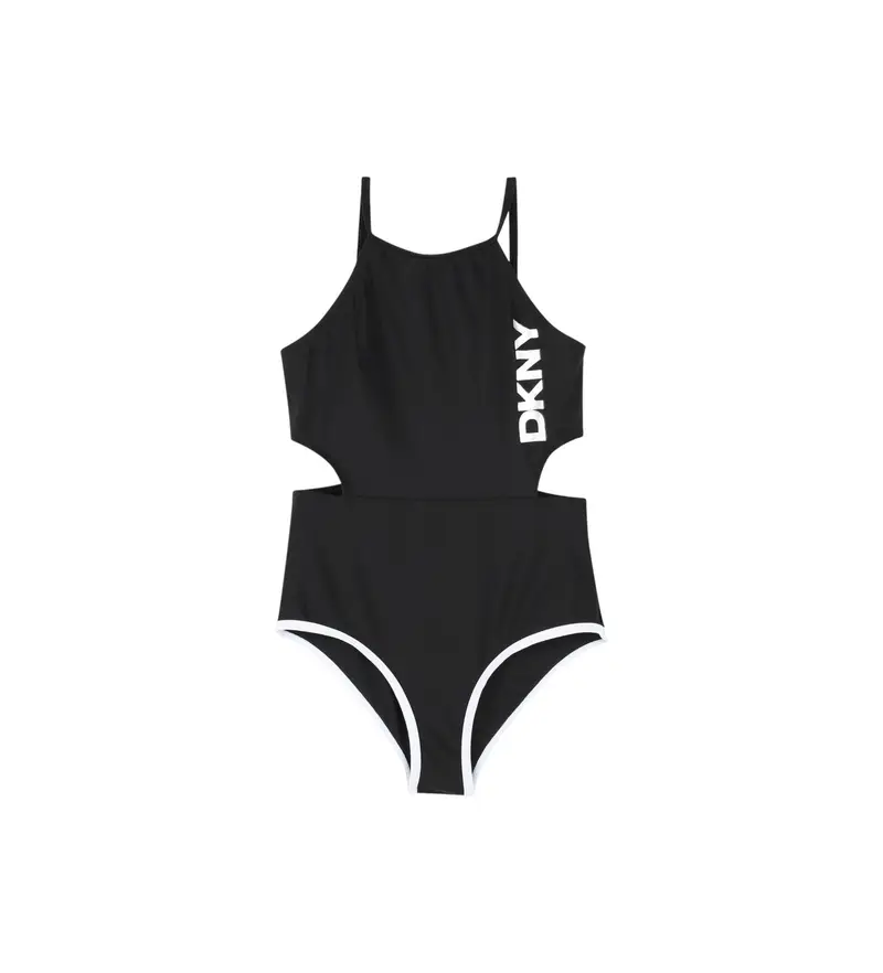 per ragazza D62252 Costume da bagno nero con logo stampato (4Años= 102cm), Beachwear, Poliamide, moda per bambini