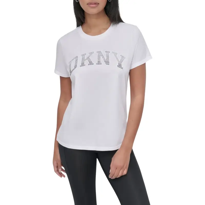 T-shirt da donna Dkny Arched Varsity Rhinestone Ombre