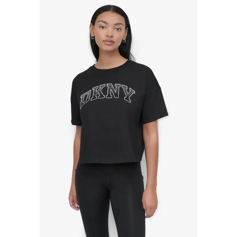 T-shirt da donna Dkny Arched Varsity Rhinestone Ombre