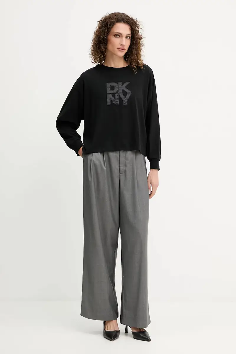 top a maniche lunghe in cotone colore nero DJ5T1488 miniatura 2