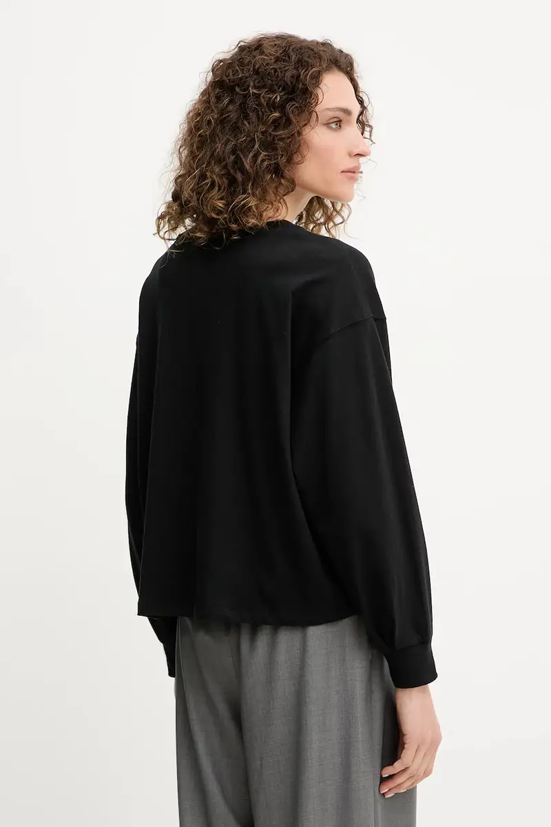 top a maniche lunghe in cotone colore nero DJ5T1488 miniatura 3