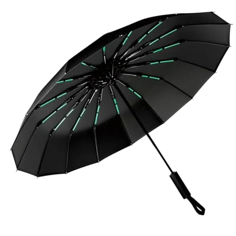 DLNXRUIS Ombrello Pieghevole Antivento A 16 Costole,Grande Ombrello Tascabile,Triplice Completamente Automatico Ombrello Da Viaggio Antivento, Antipioggia, Resistente Ai Raggi Uv (Nero, 16 Costole)
