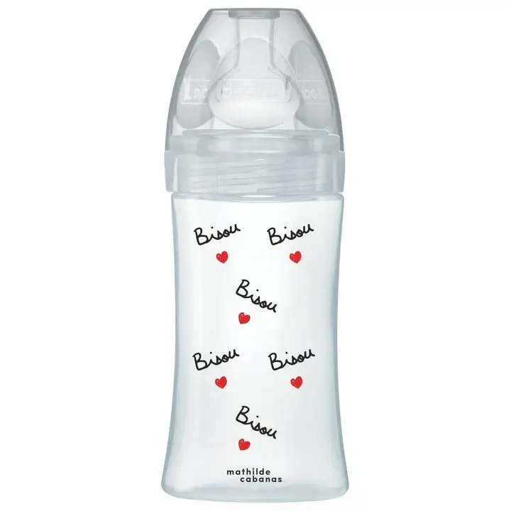 Biberon Anti-Colico Tettarella Piastra - 0-6 Mesi - Portata 2 - "Bacio" - Collezione Mathilde Cabanas - 270mL