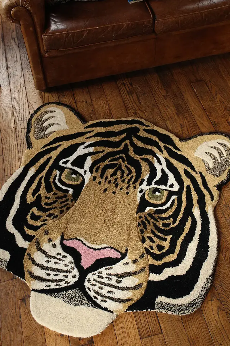 tappeto di lana Rajah Tiger Head Multicolore miniatura 3