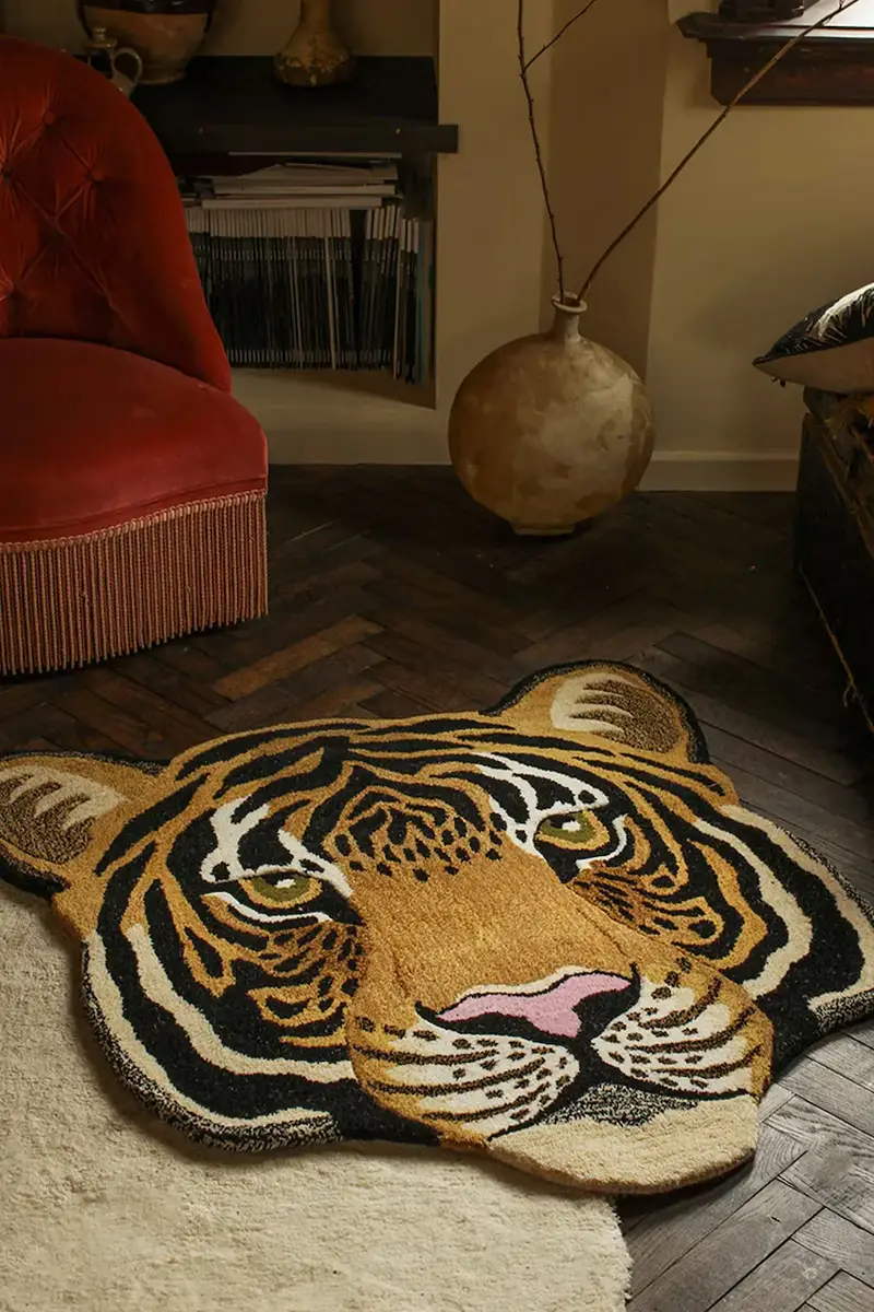 tappeto di lana Rajah Tiger Head Multicolore miniatura 5