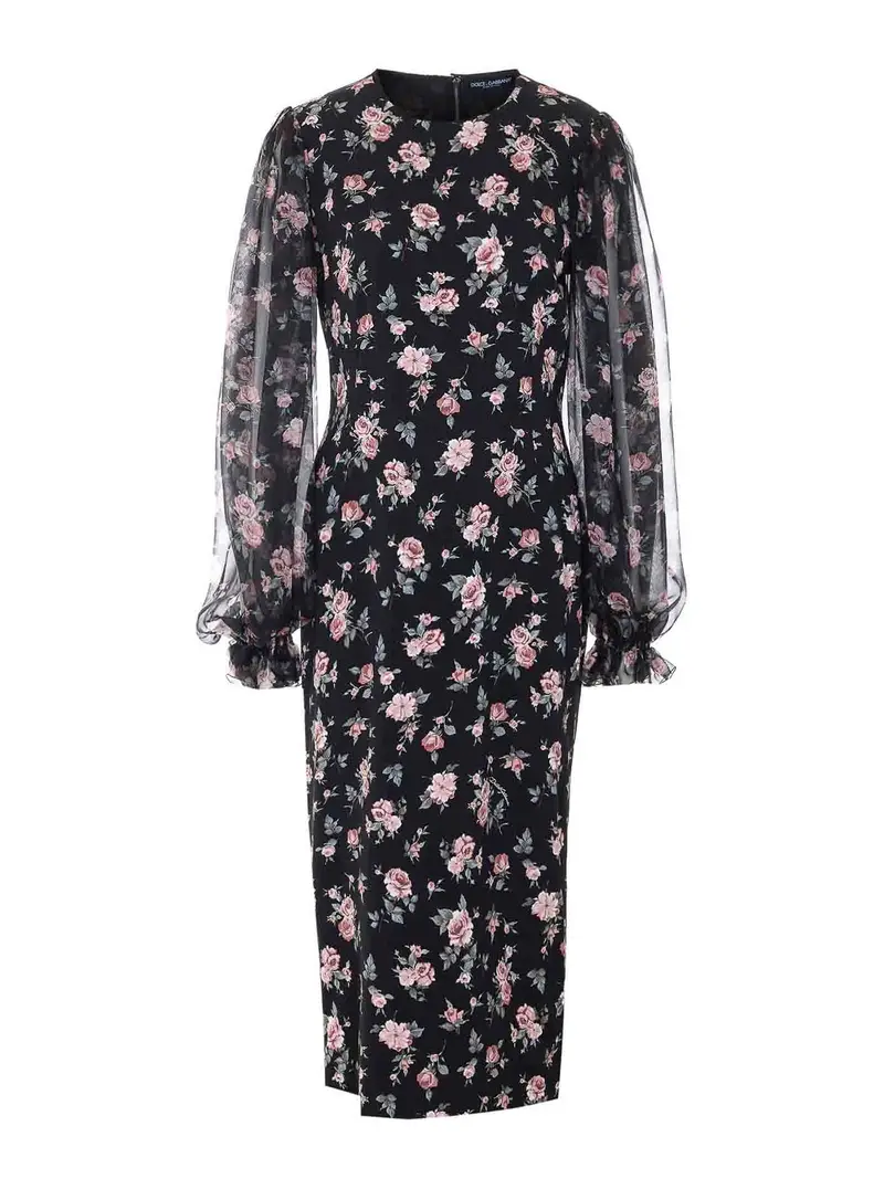 Abito con stampa vintage rosa Nero