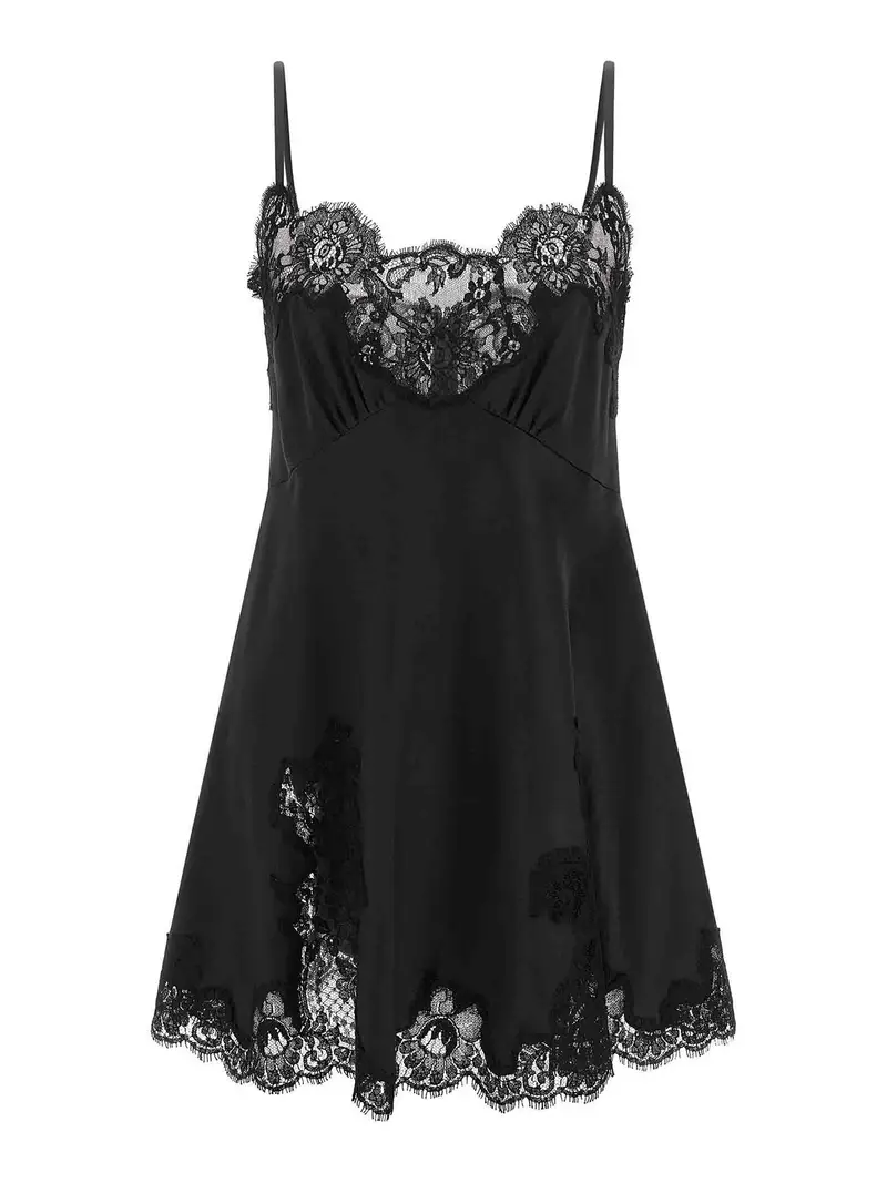 Abito in raso e pizzo Nero