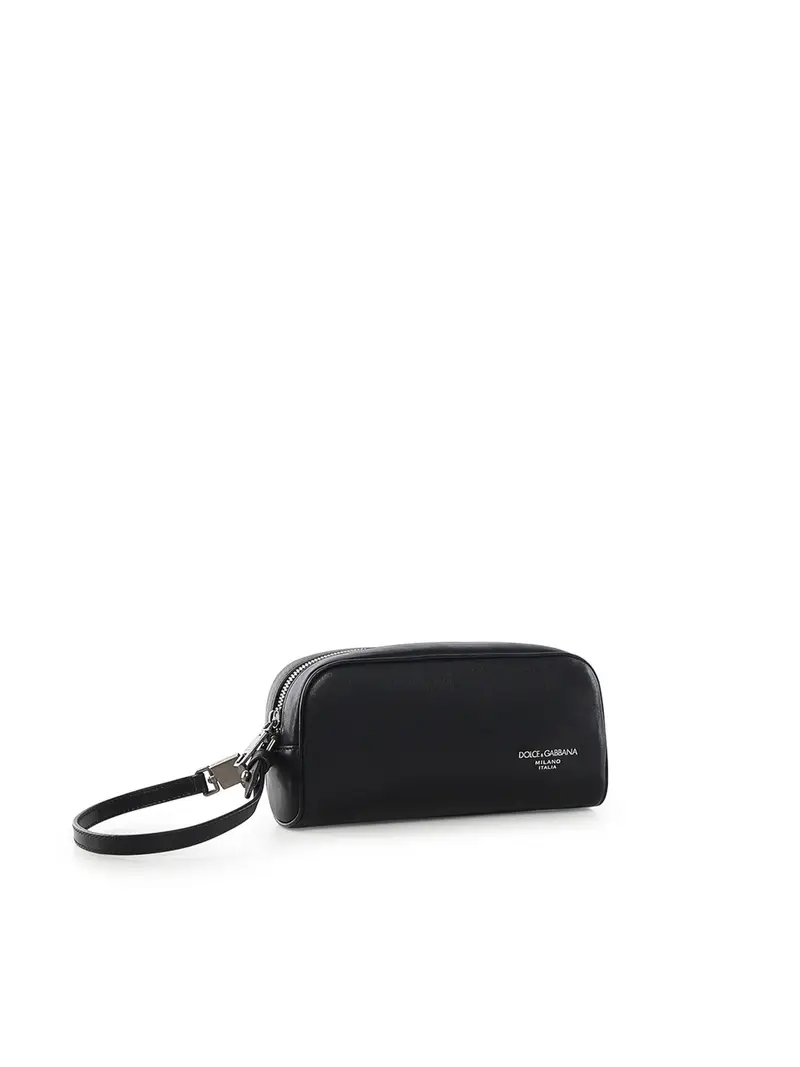 Beauty Case In Vitello Con Logo Nero