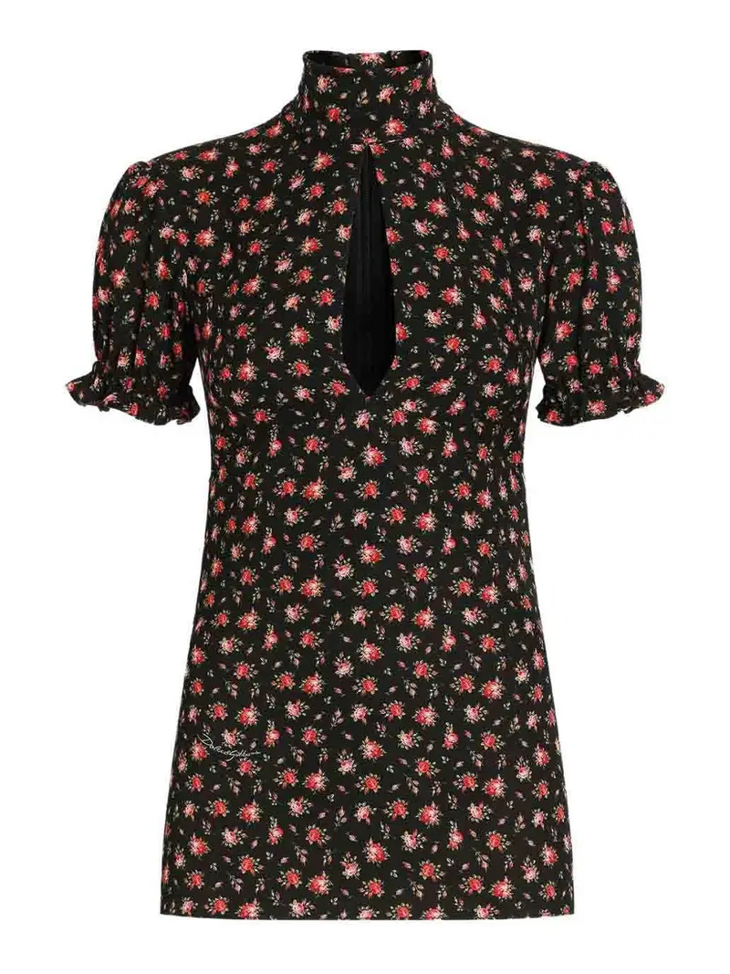 Blusa Nera In Seta Con Stampa A Fiori Nero