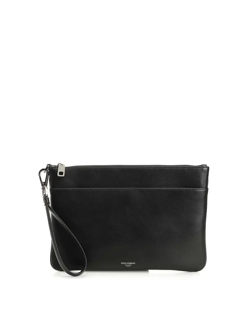 Borsa da toilette in pelle di vitello Nero