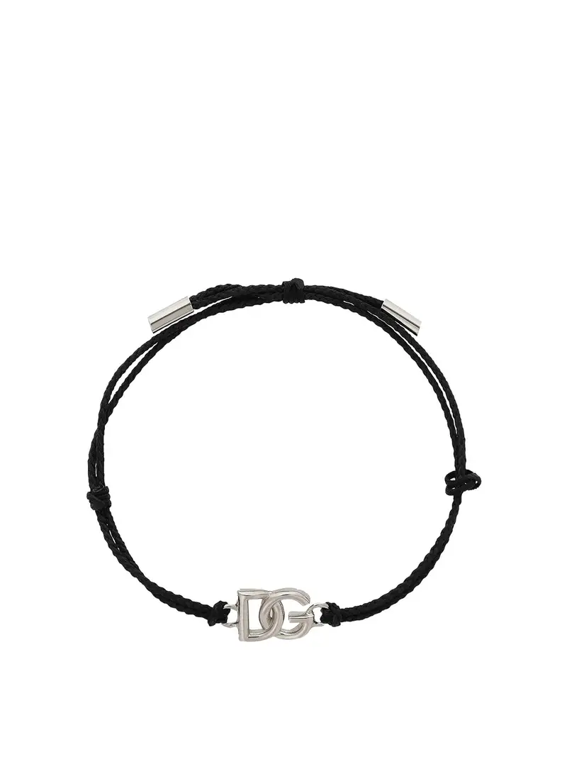 Bracciale in cordoncino con logo Dg piccolo Nero